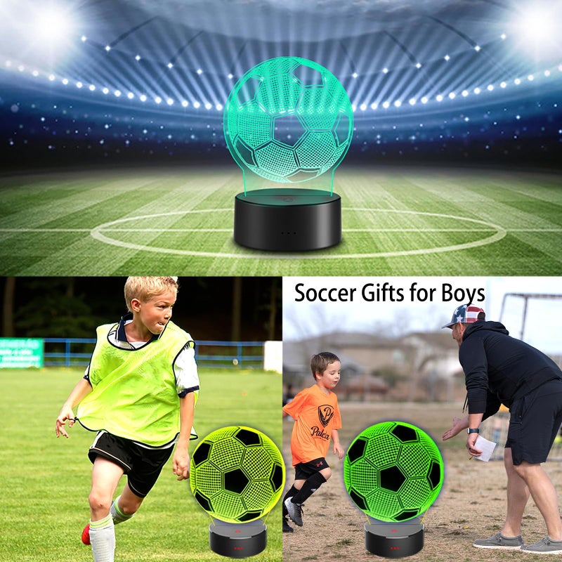 OceanWings Soccer Gifts 3D Night Light for Boys 8-12, Christmas Stocking Stuffers for Teens Girls Optical Illusion Lamp Nightlight with Remote Control 16 Color Touch Bedroom Valentines Day Decor - Image 5